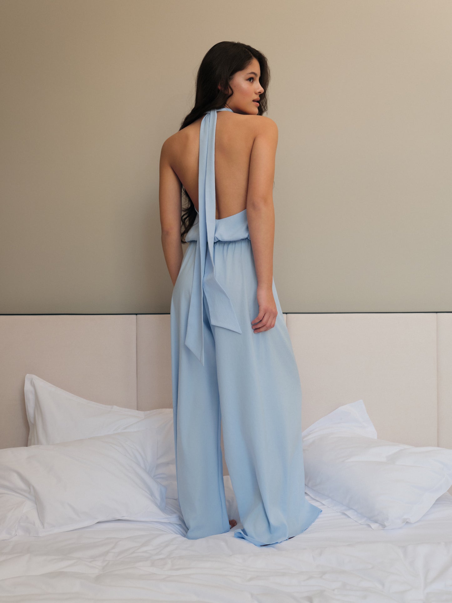 blue halter top and palazzo set