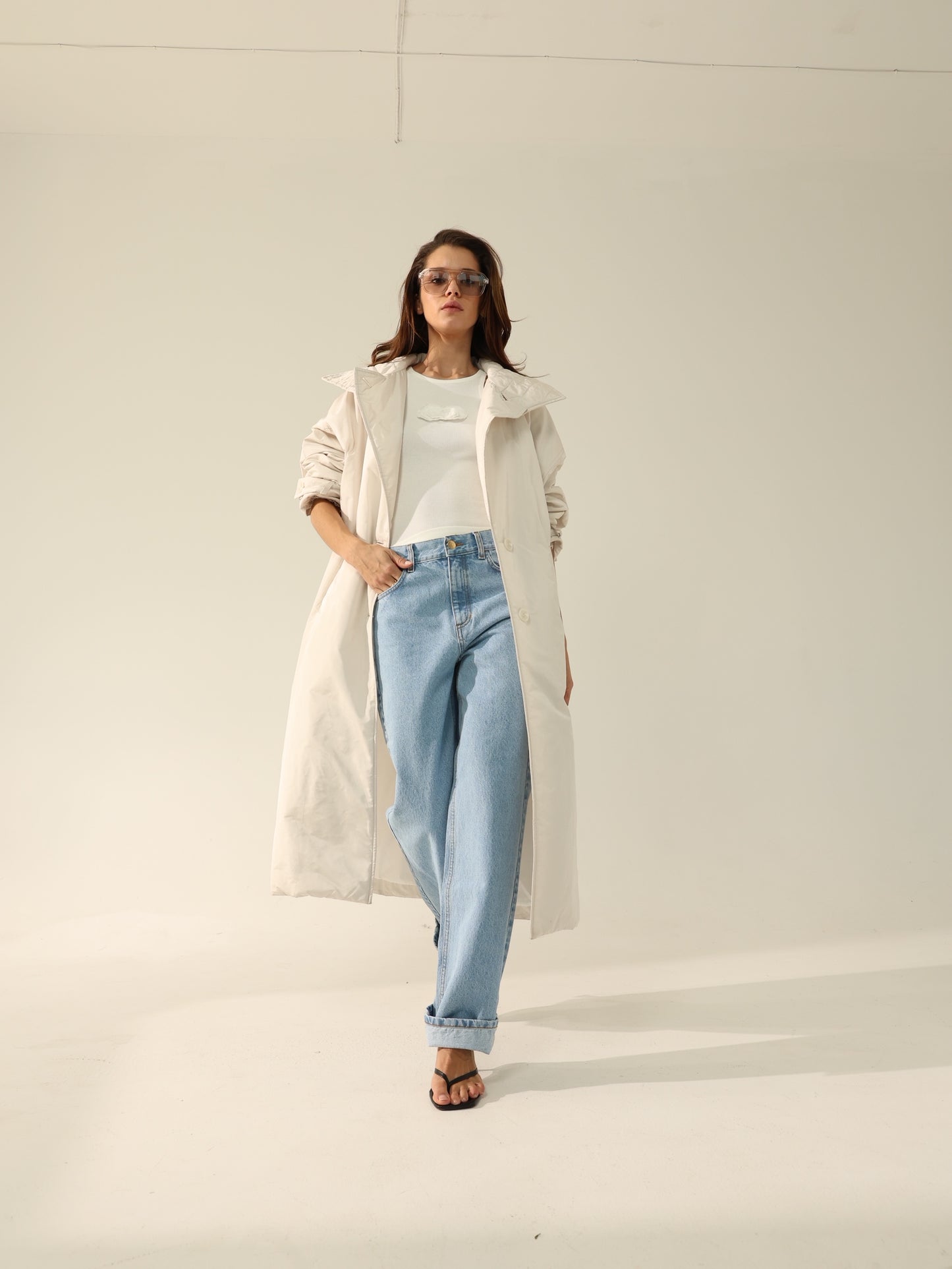 pearl silk taffeta trench