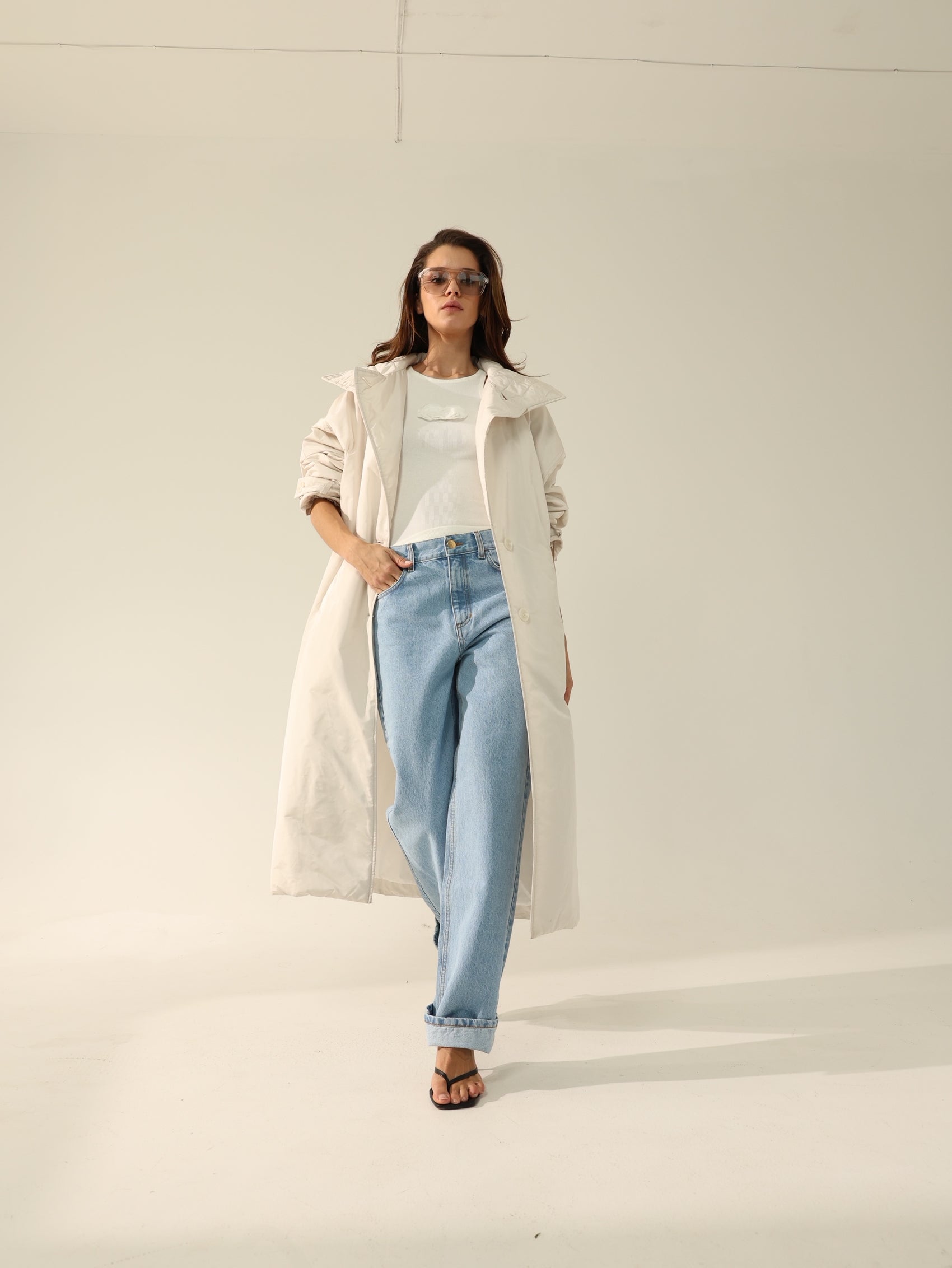 pearl silk taffeta trench