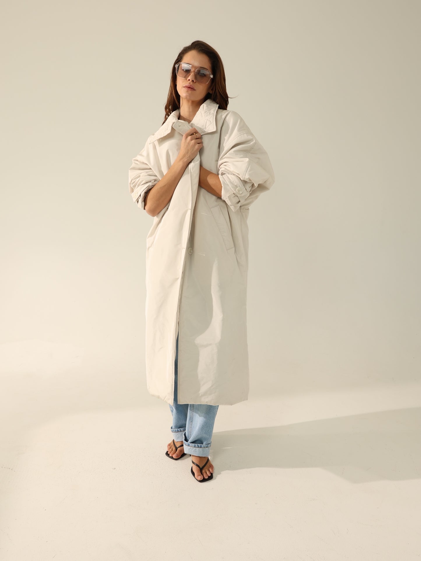 pearl silk taffeta trench