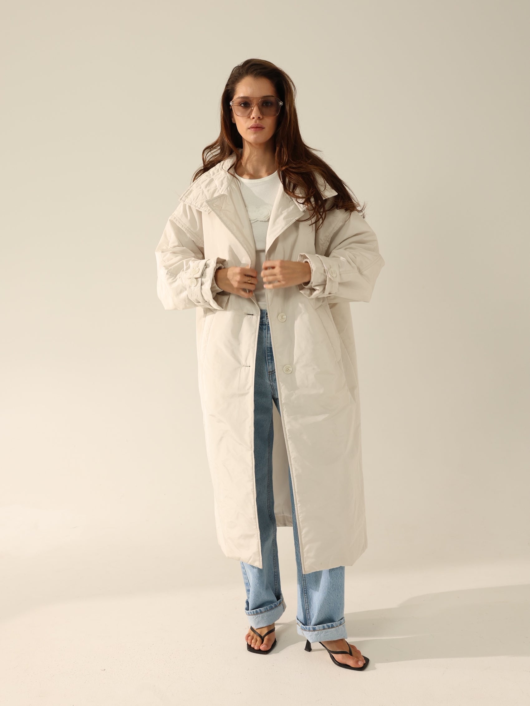 pearl silk taffeta trench