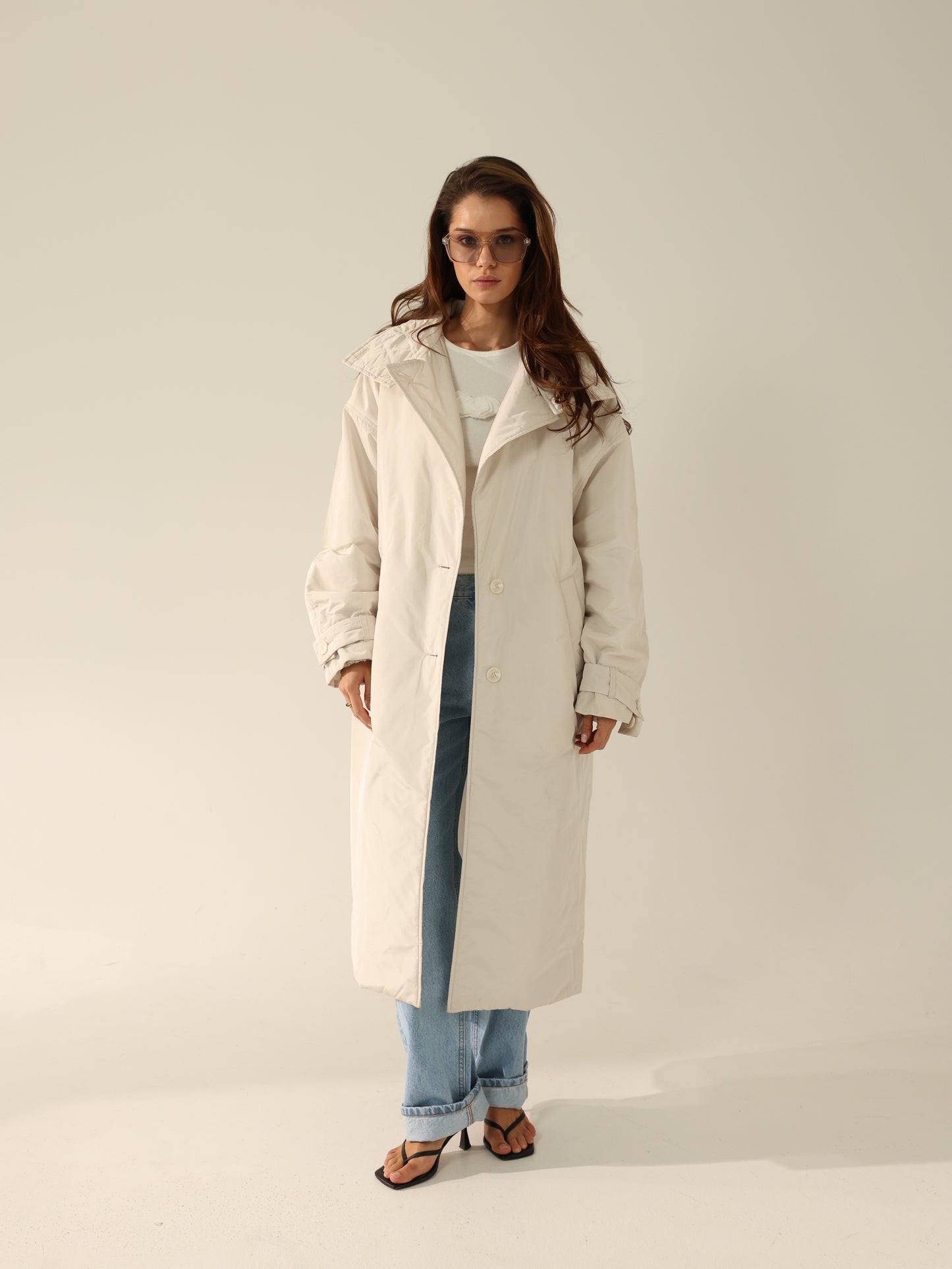 pearl silk taffeta trench