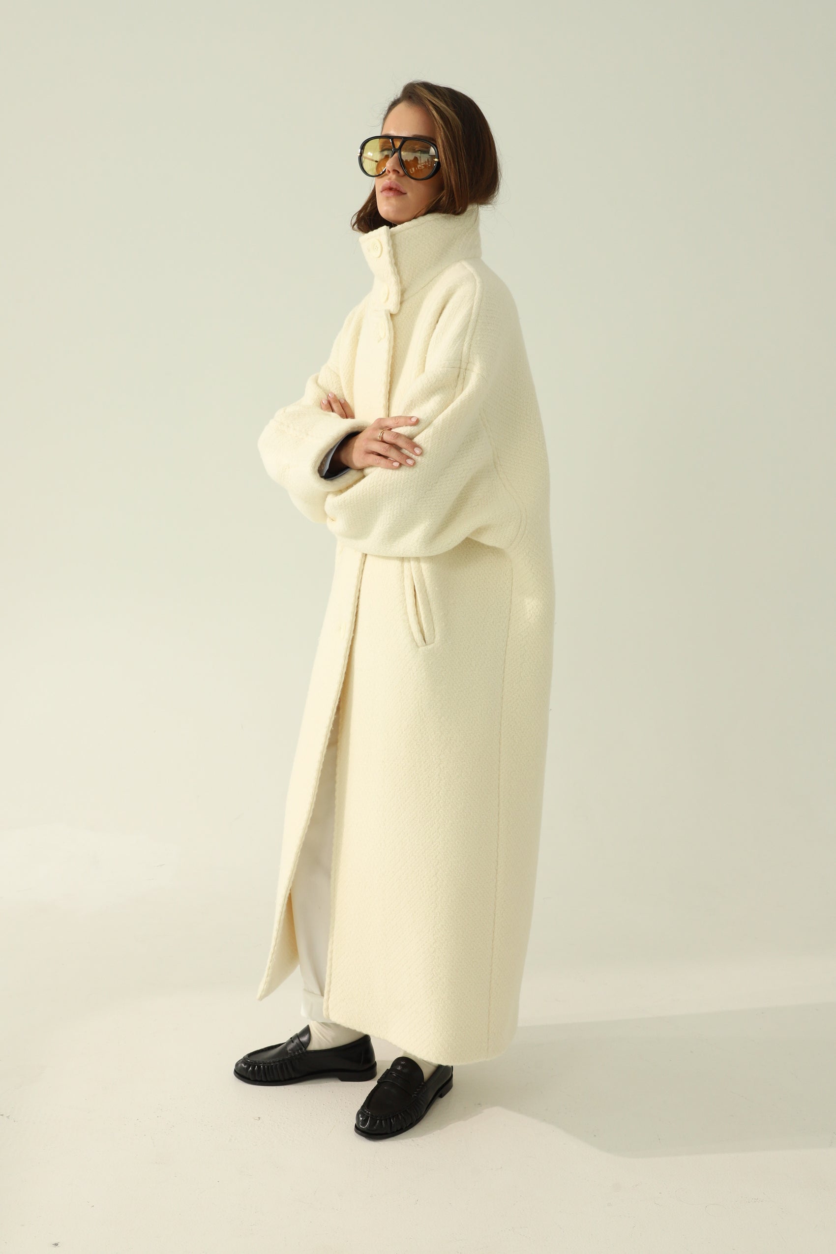 milky rounded wool coat