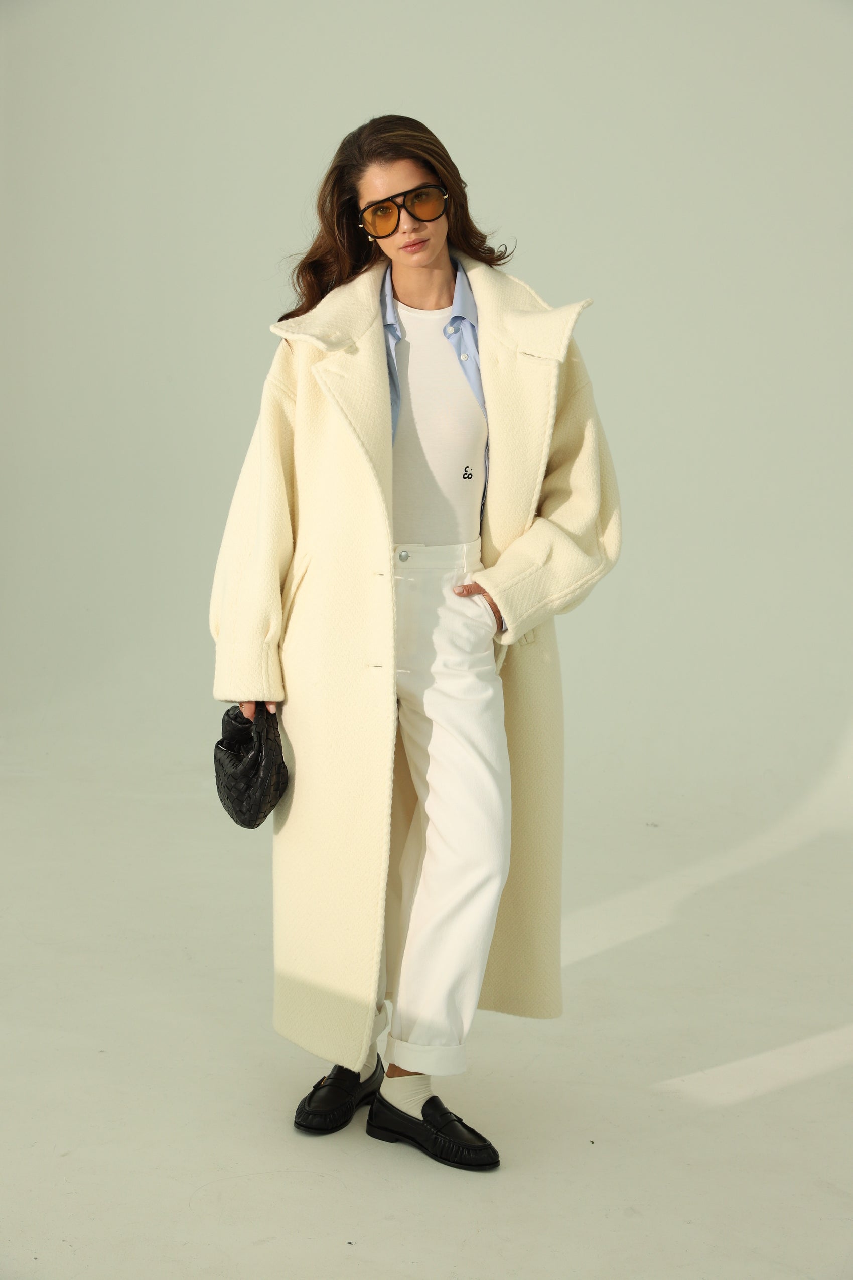 milky rounded wool coat