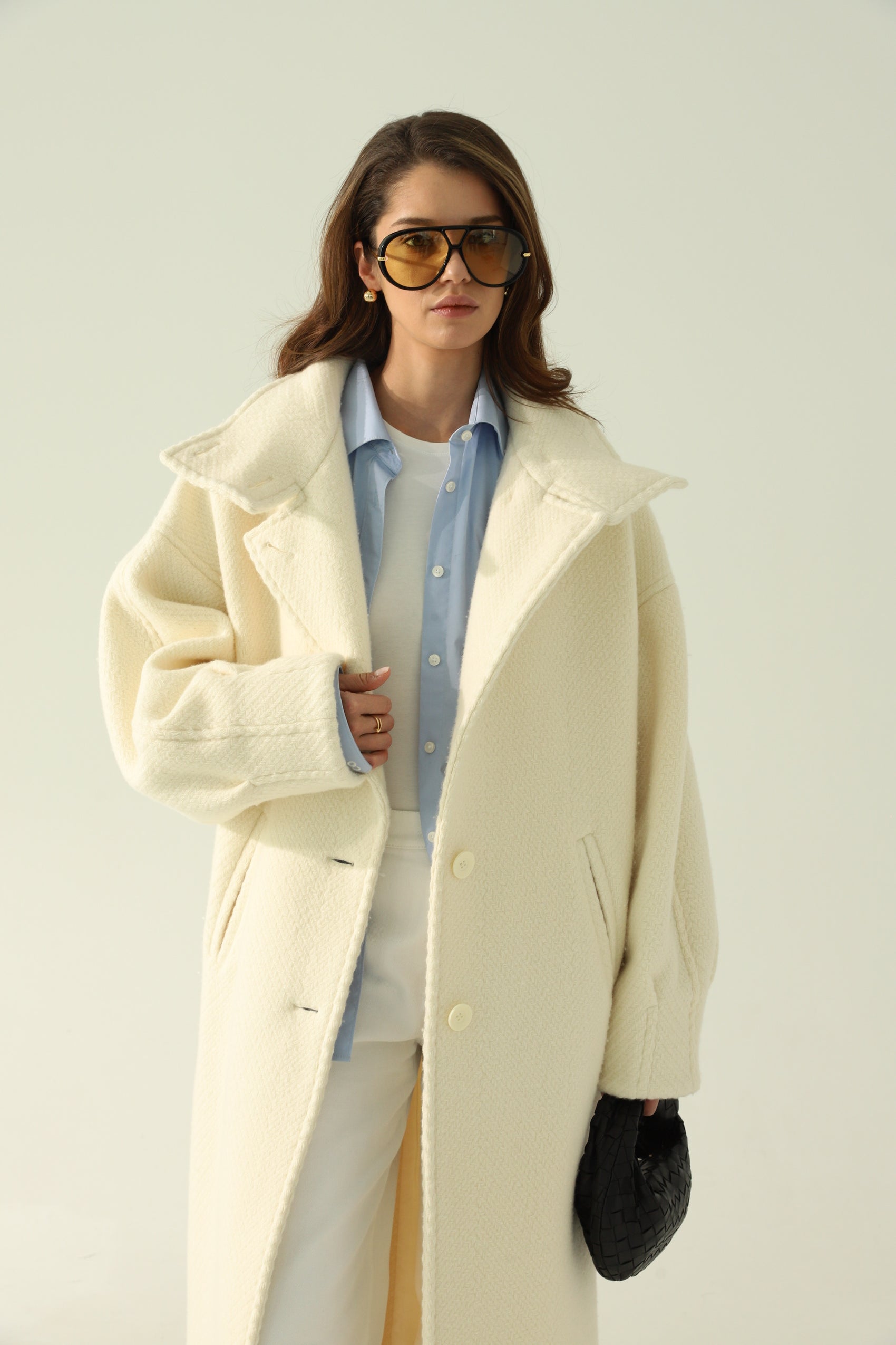 milky rounded wool coat