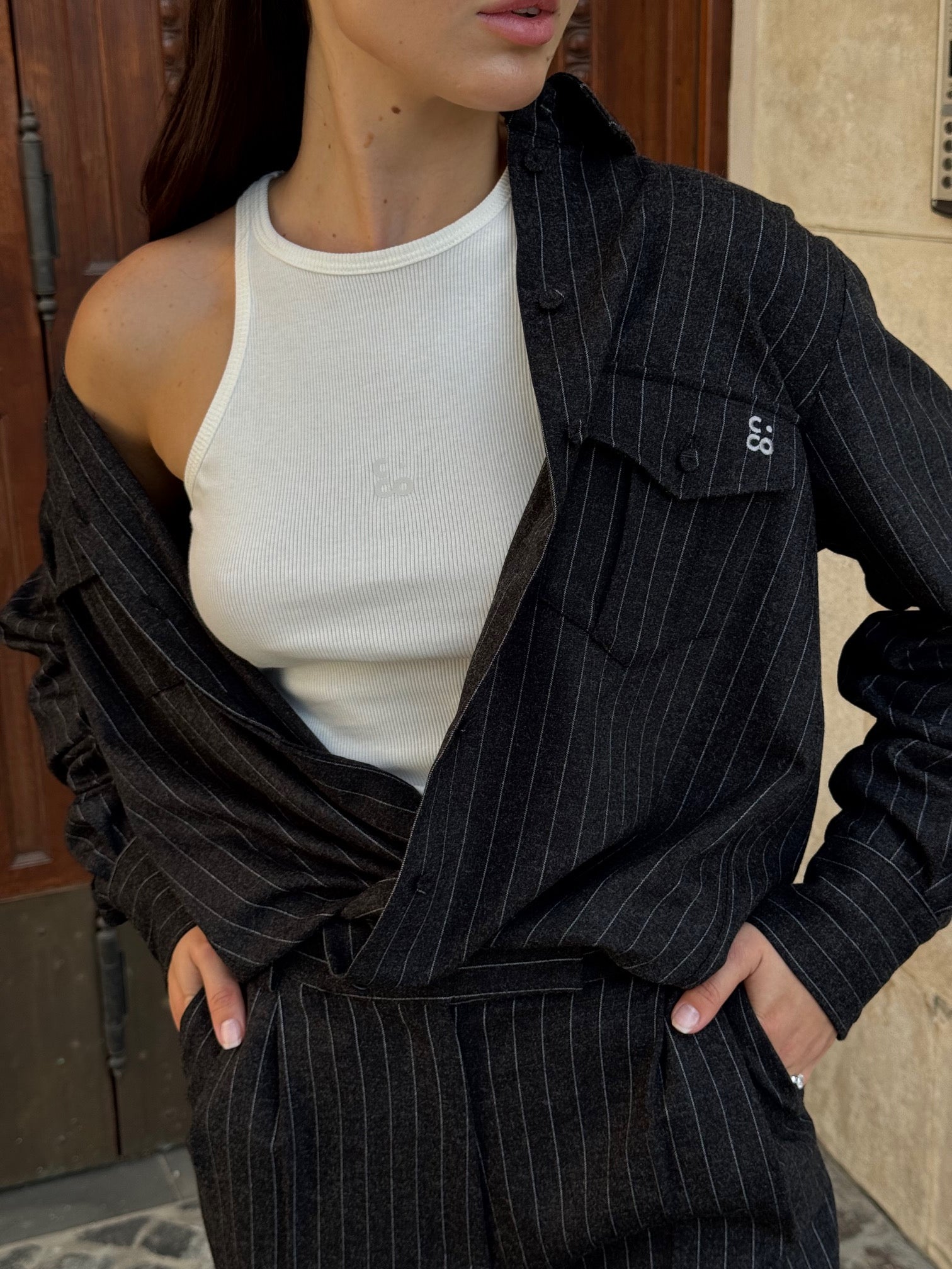 graphite striped straight pants