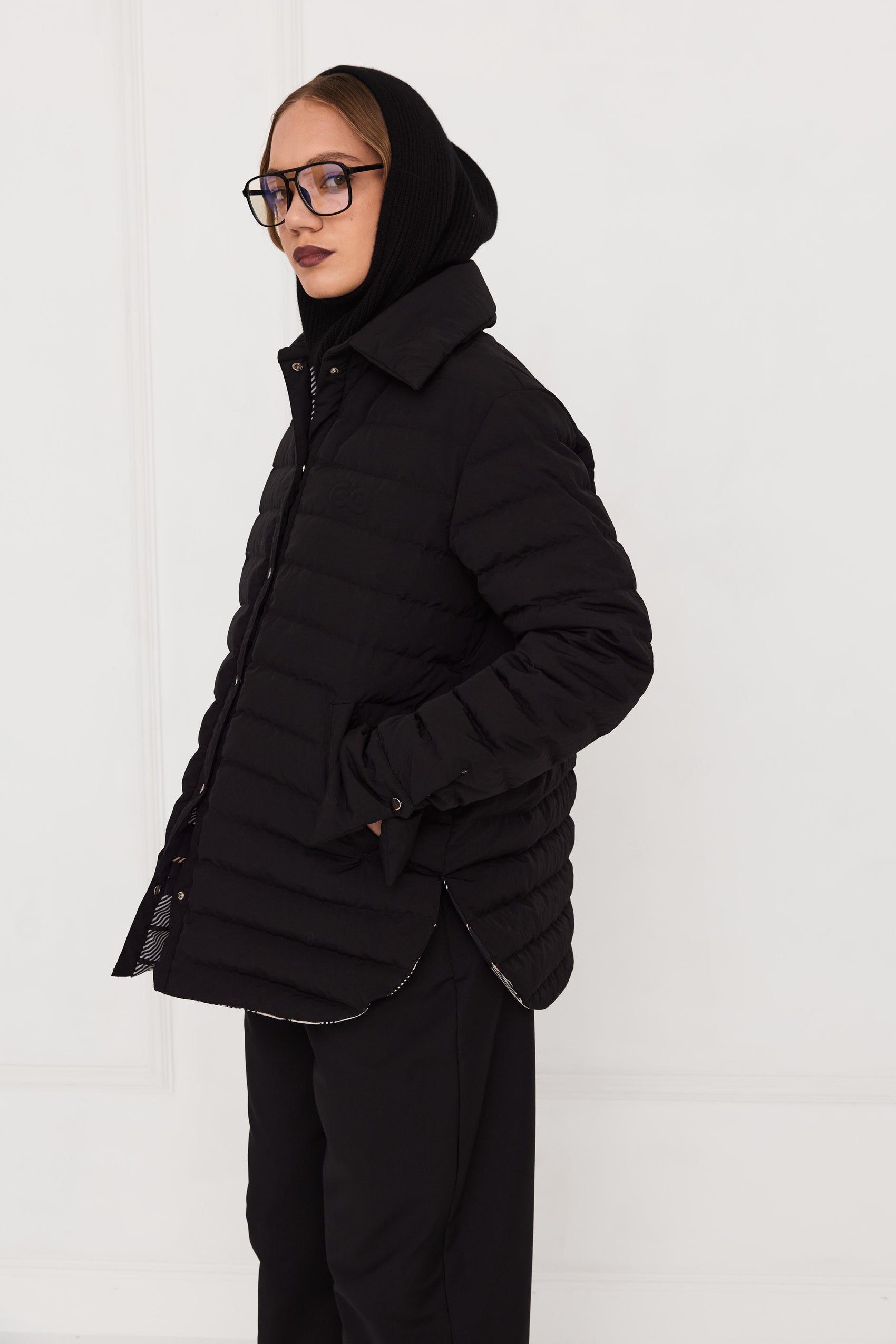 Пухова сорочка чорна/клітинка