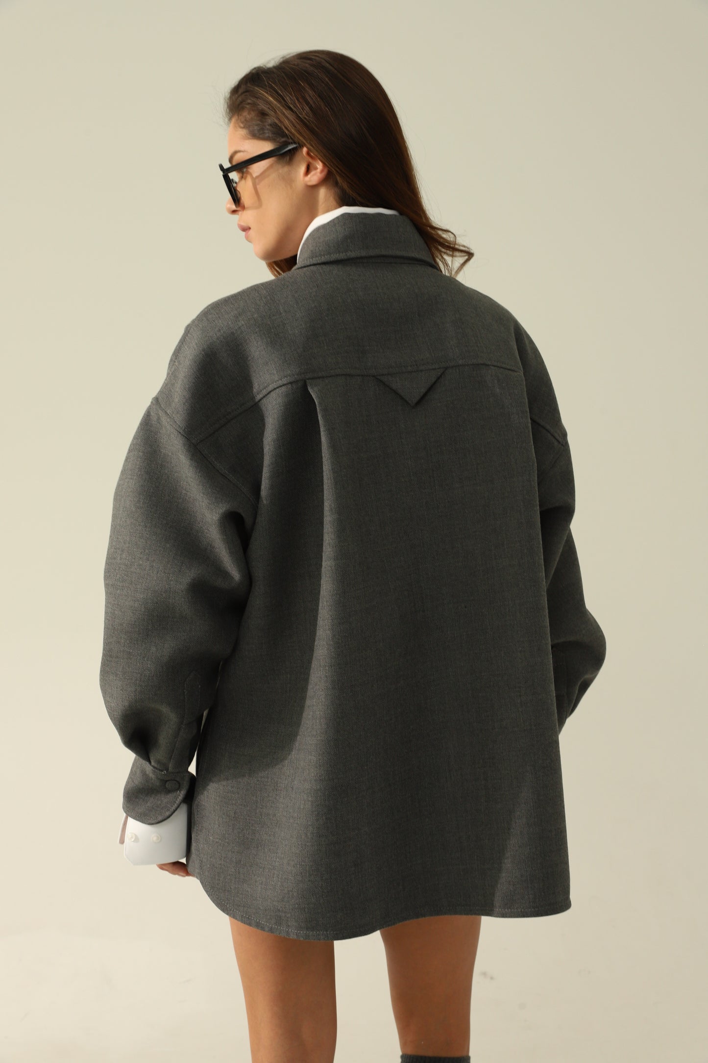 grey shirt and skirt set