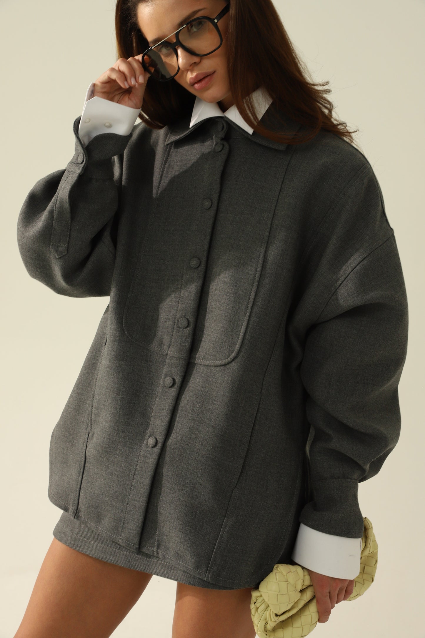 grey shirt and skirt set