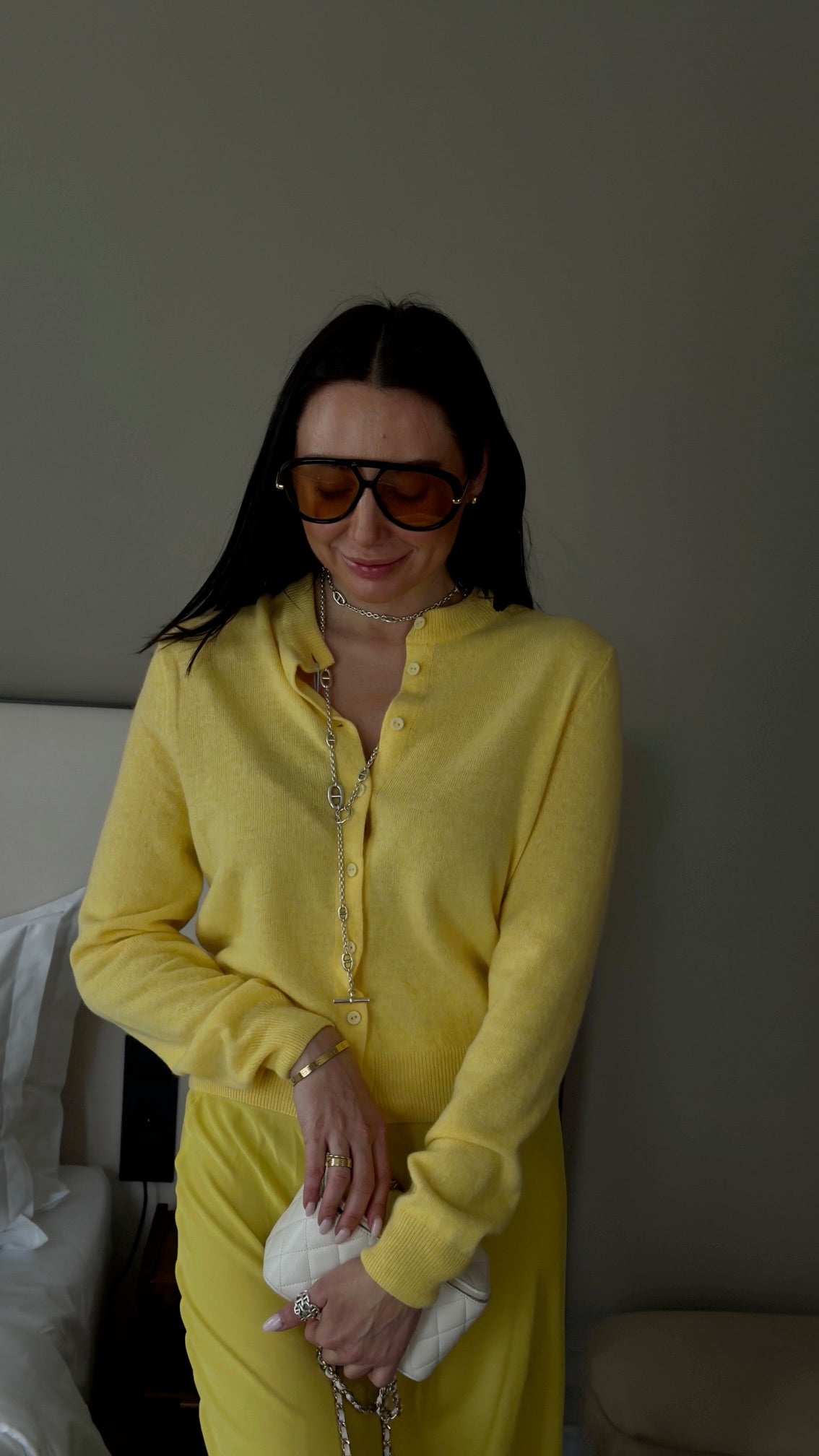 yellow lambswool cardigan