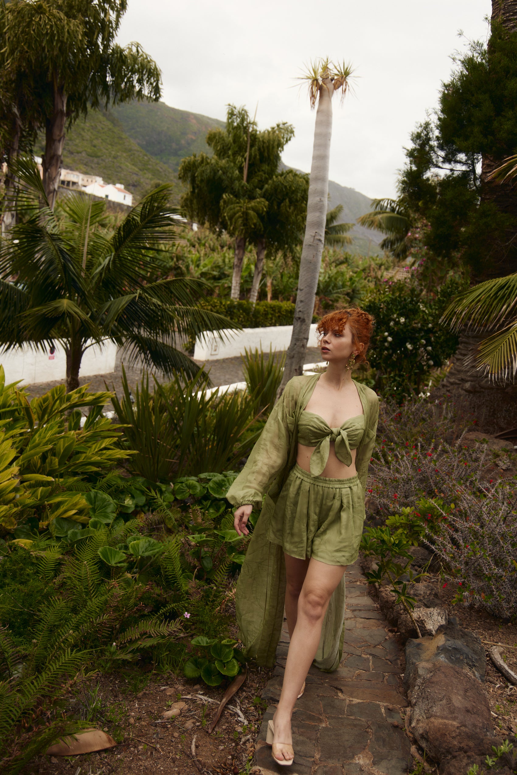 Olive organza shorts