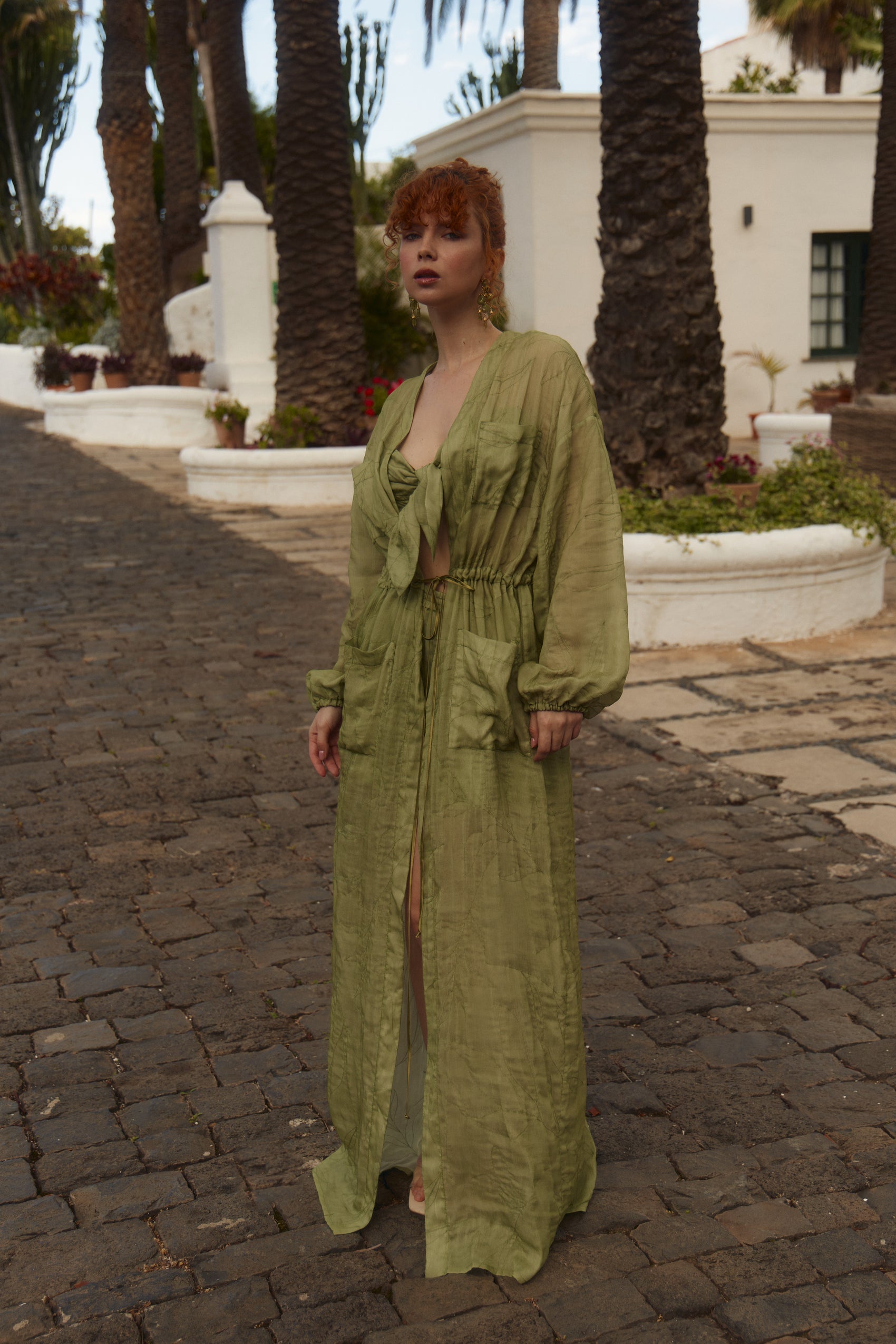 Olive organza kimono