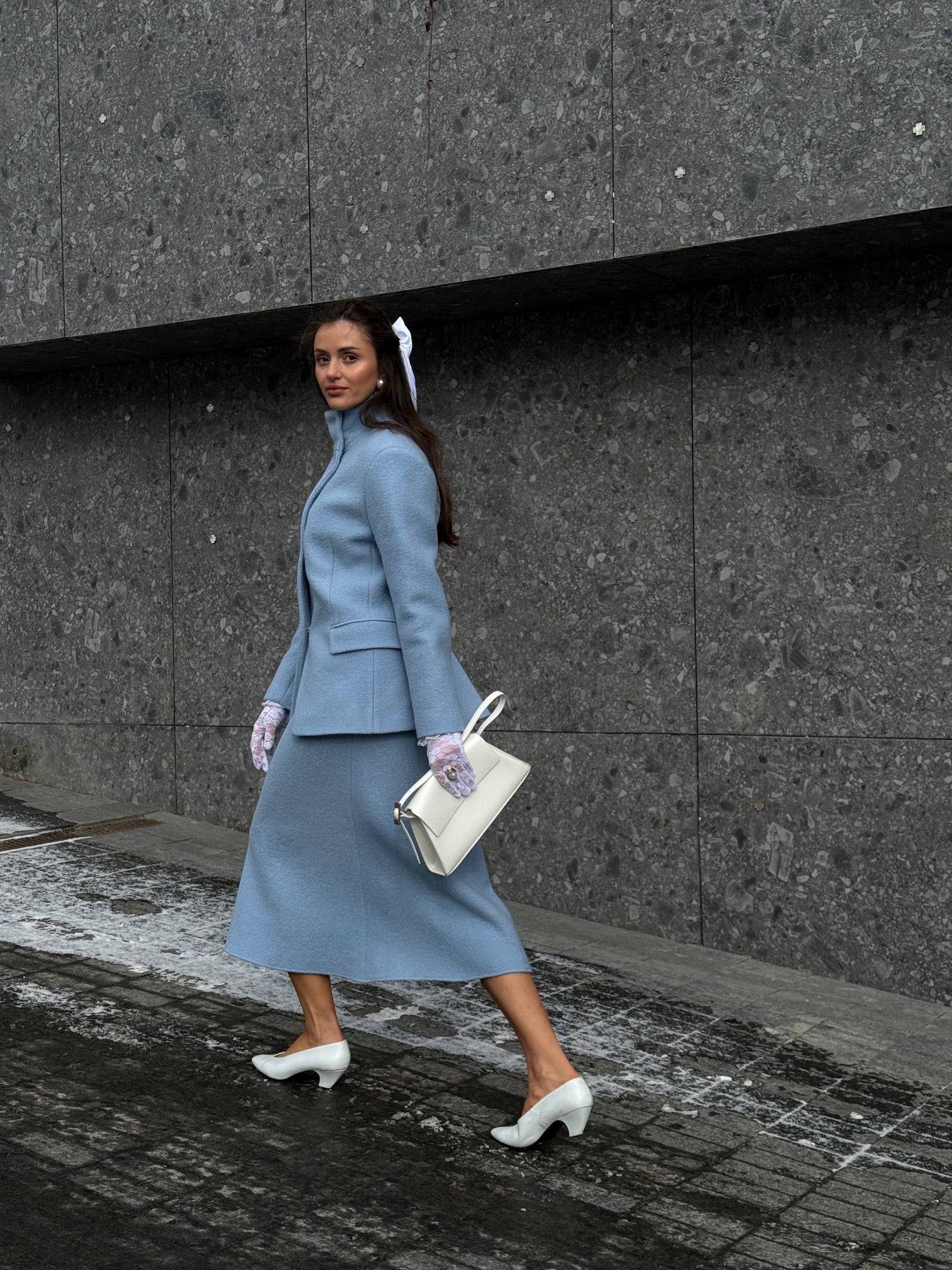 blue boucle jacket