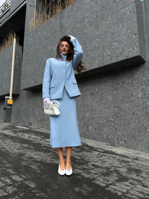 blue boucle jacket