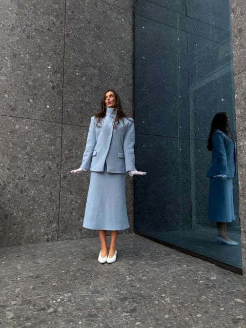 blue boucle jacket