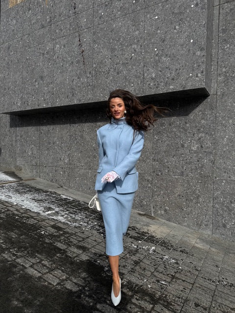 blue boucle jacket