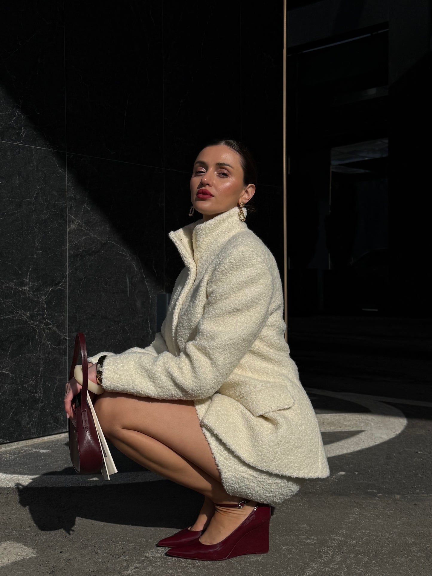 milky boucle mini skirt