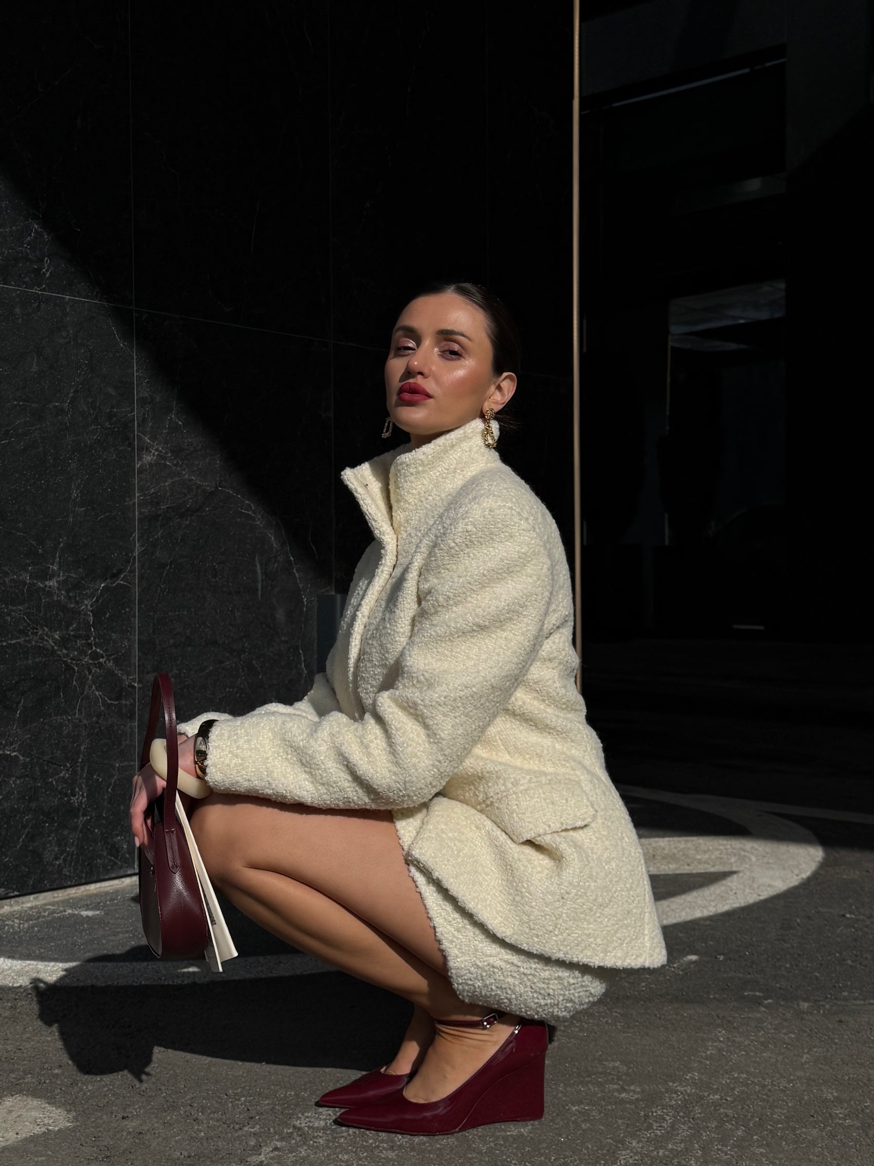 milky boucle mini skirt