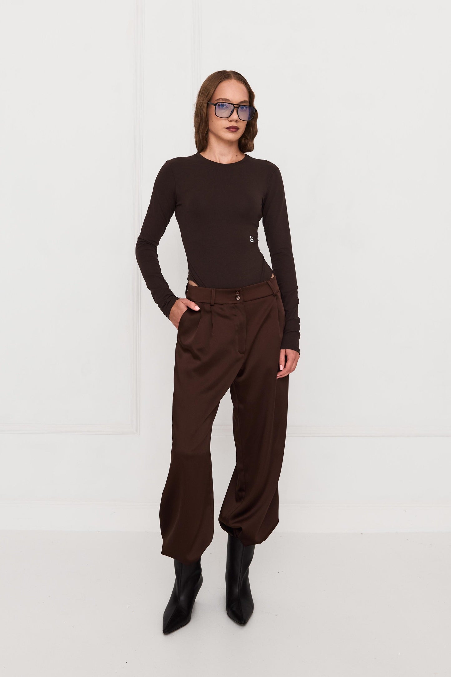 Брюки шовкові шоколадні