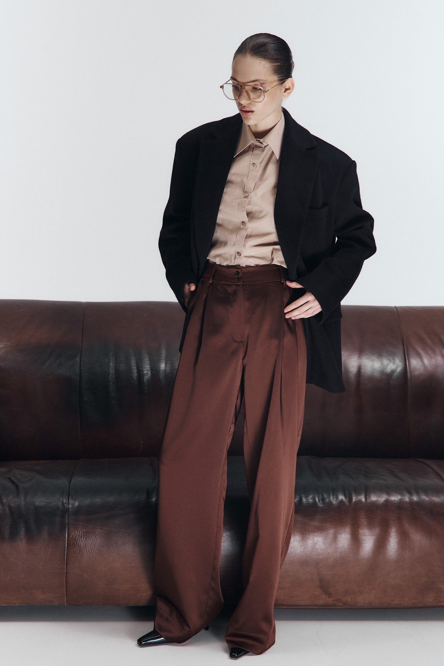 Брюки шовкові шоколадні